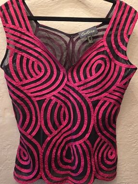 Cartise Black Pink Mesh Ribbon Top 90s Y2K Formal Party Corset Style M L